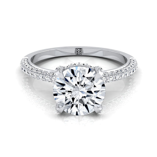Platinum Round Brilliant Diamond Encrusted Claws and Triple Pave Engagement Ring -1/2ctw