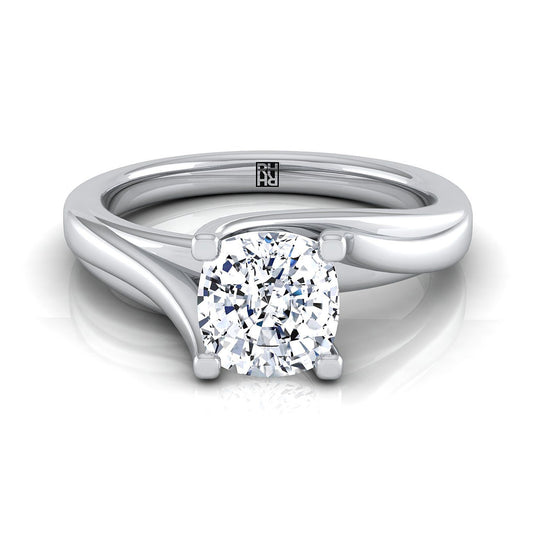 18K White Gold Cushion  Twisted Bypass Solitaire Engagement Ring