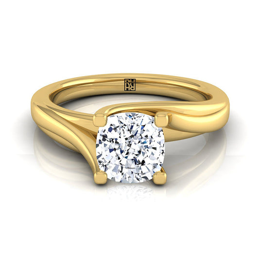 18K Yellow Gold Cushion  Twisted Bypass Solitaire Engagement Ring