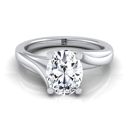 14K White Gold Oval  Twisted Bypass Solitaire Engagement Ring