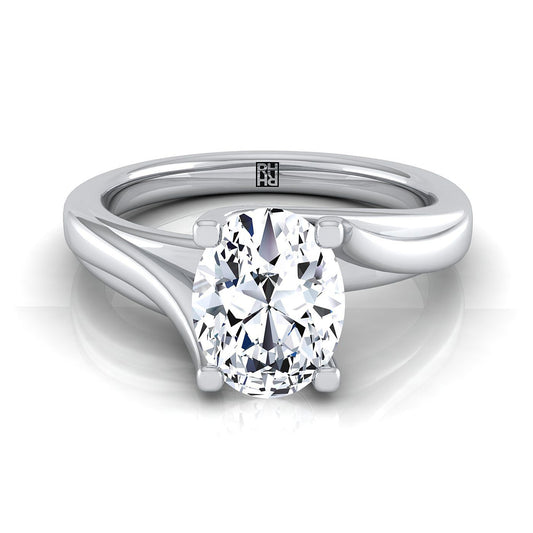 18K White Gold Oval  Twisted Bypass Solitaire Engagement Ring