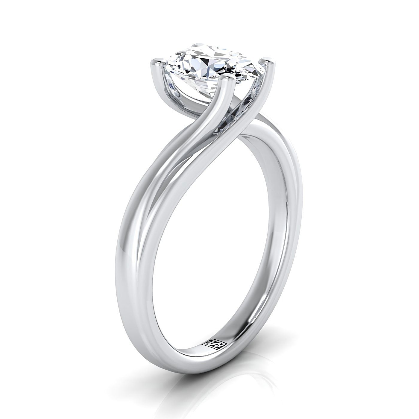 18K White Gold Oval  Twisted Bypass Solitaire Engagement Ring