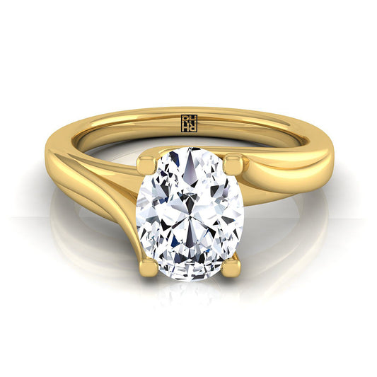 18K Yellow Gold Oval  Twisted Bypass Solitaire Engagement Ring