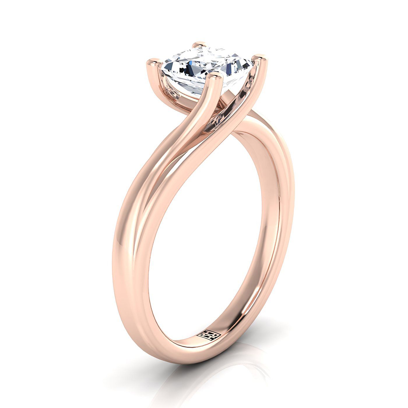 14K Rose Gold Princess Cut  Twisted Bypass Solitaire Engagement Ring