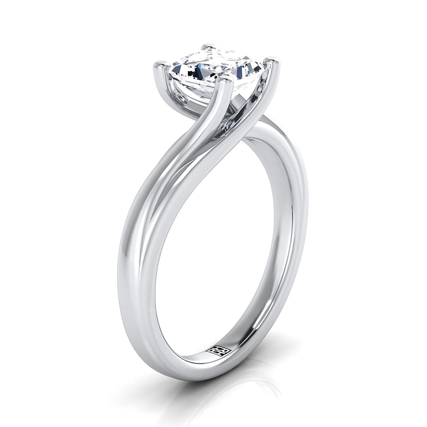 Platinum Princess Cut  Twisted Bypass Solitaire Engagement Ring