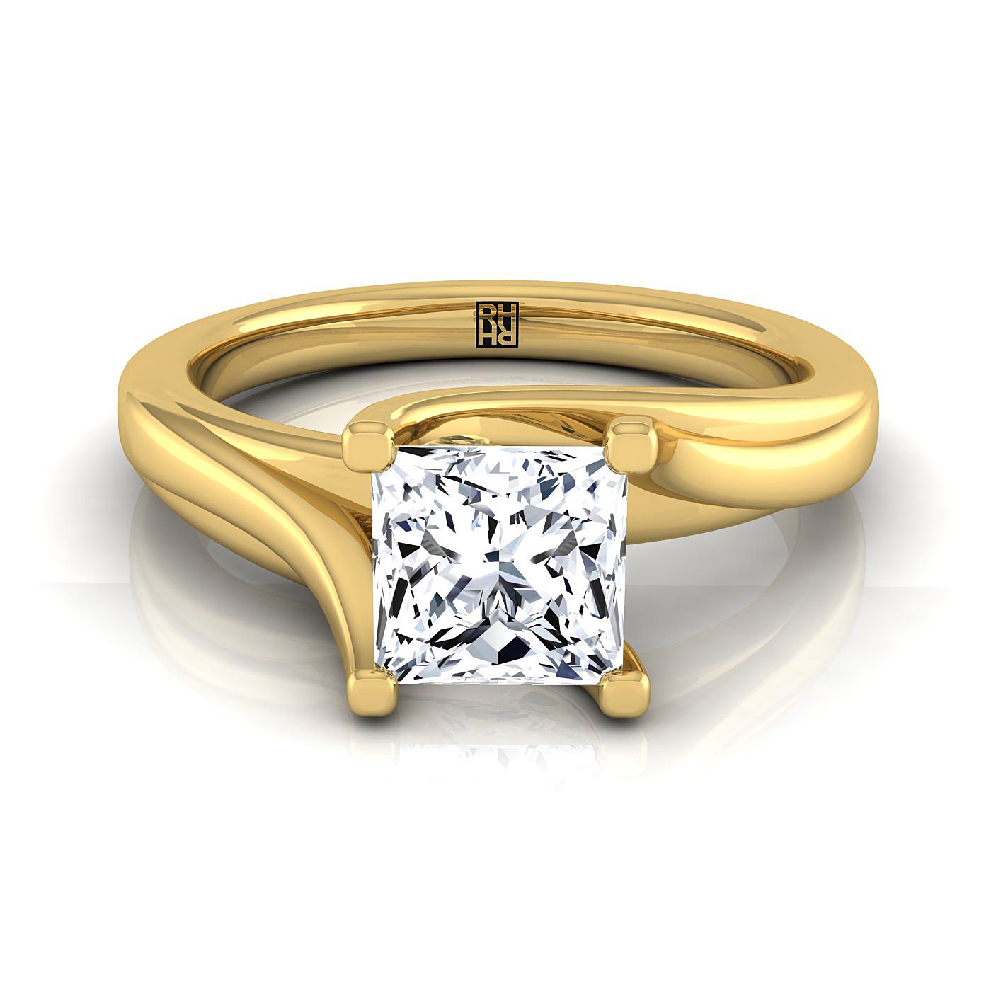 18K Yellow Gold Princess Cut  Twisted Bypass Solitaire Engagement Ring