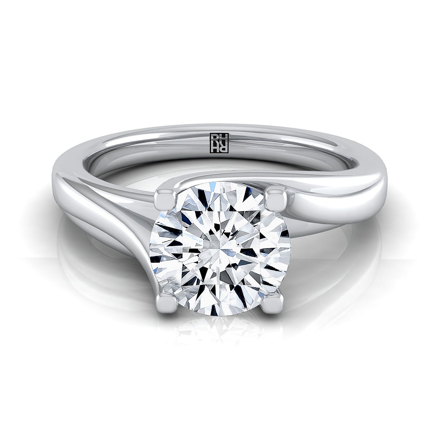 18K White Gold Round Brilliant  Twisted Bypass Solitaire Engagement Ring