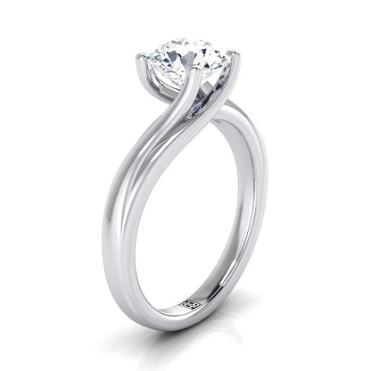 18K White Gold Round Brilliant  Twisted Bypass Solitaire Engagement Ring