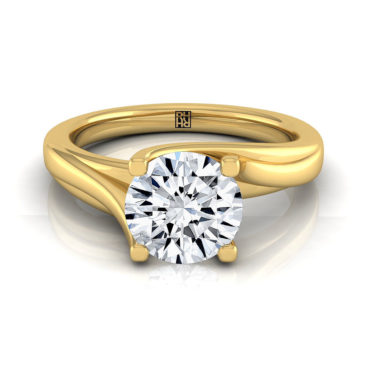 18K Yellow Gold Round Brilliant  Twisted Bypass Solitaire Engagement Ring
