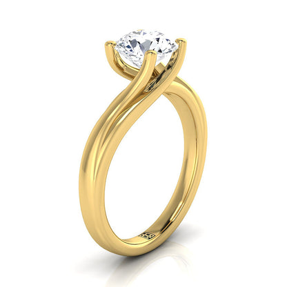18K Yellow Gold Round Brilliant  Twisted Bypass Solitaire Engagement Ring