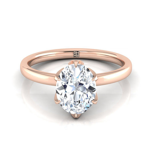14K Rose Gold Oval Diamond Secret Stone Claw Prong Solitaire Engagement Ring