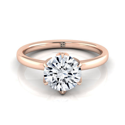 14K Rose Gold Round Brilliant Diamond Secret Stone Claw Prong Solitaire Engagement Ring