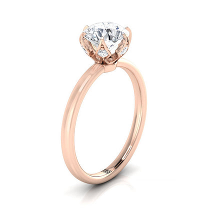 14K Rose Gold Round Brilliant Diamond Secret Stone Claw Prong Solitaire Engagement Ring