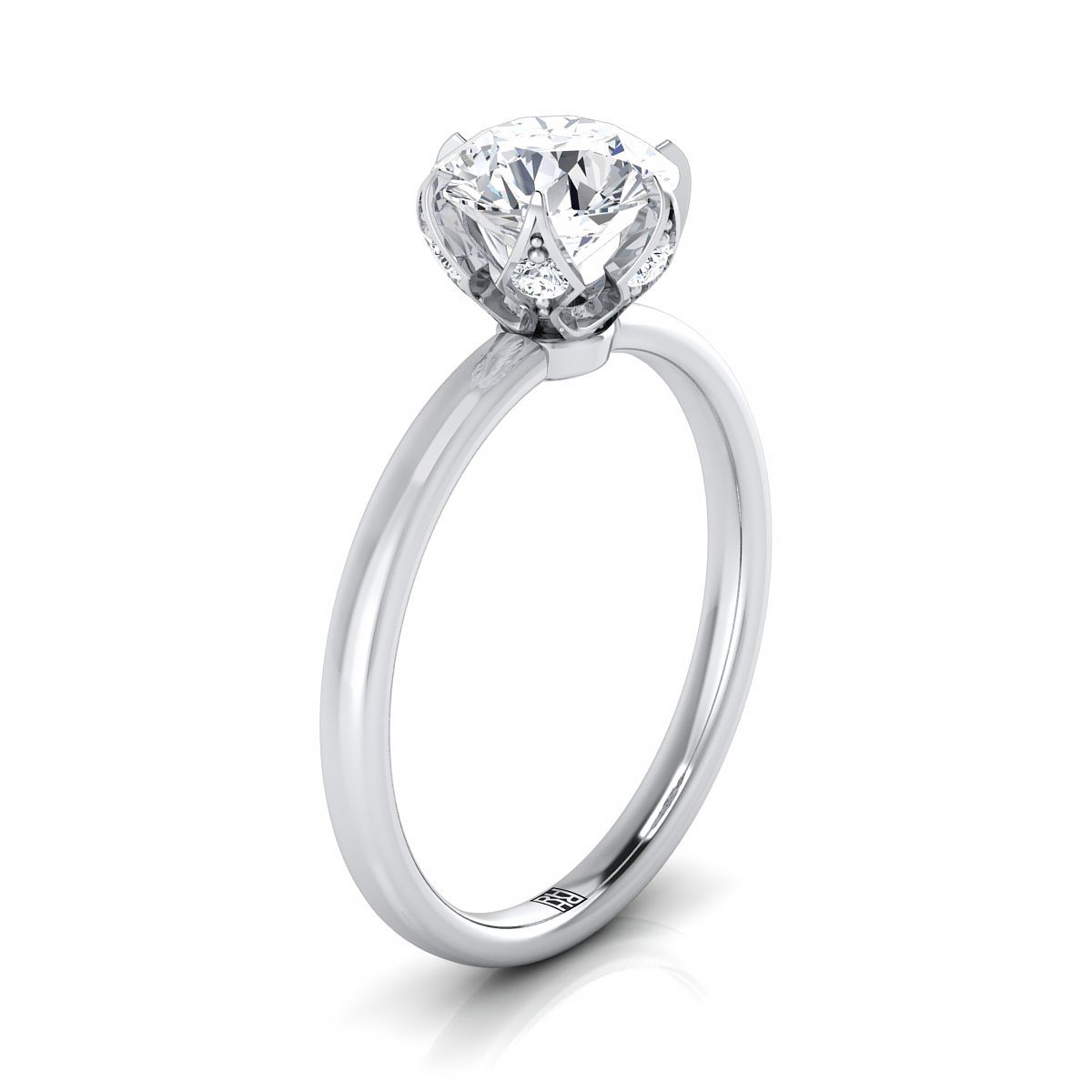 Platinum Round Brilliant Diamond Secret Stone Claw Prong Solitaire Engagement Ring