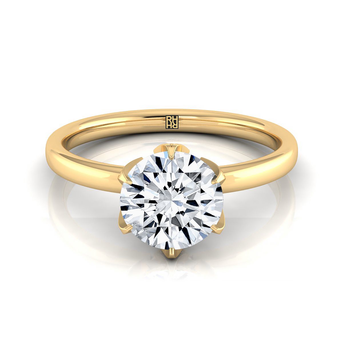 18K Yellow Gold Round Brilliant Diamond Secret Stone Claw Prong Solitaire Engagement Ring