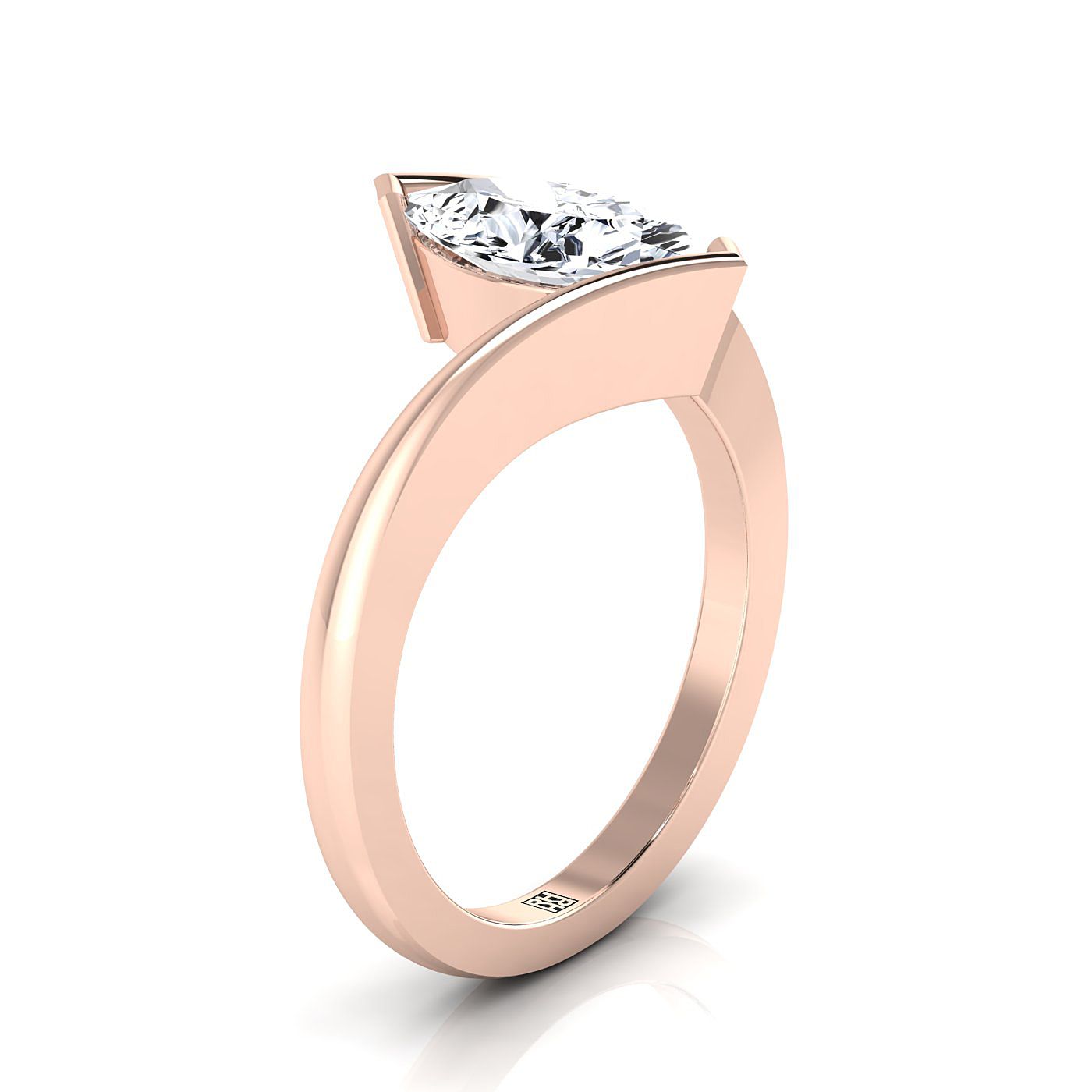 14K Rose Gold Marquise   Half Bezel Twist Tension Set Solitaire Engagement Ring