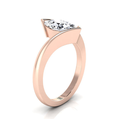 14K Rose Gold Marquise   Half Bezel Twist Tension Set Solitaire Engagement Ring