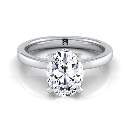 18K White Gold Oval Diamond Adorned Claws and Secret Halo Solitaire Engagement Ring -1/10ctw