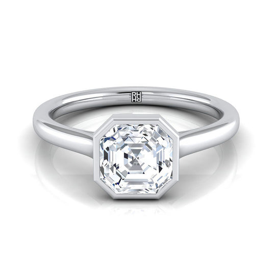 Platinum Asscher Cut  Simple Bezel Solitaire Engagement Ring