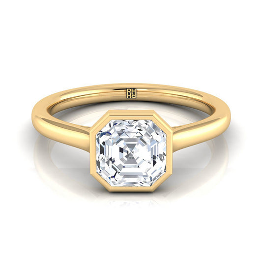 18K Yellow Gold Asscher Cut  Simple Bezel Solitaire Engagement Ring