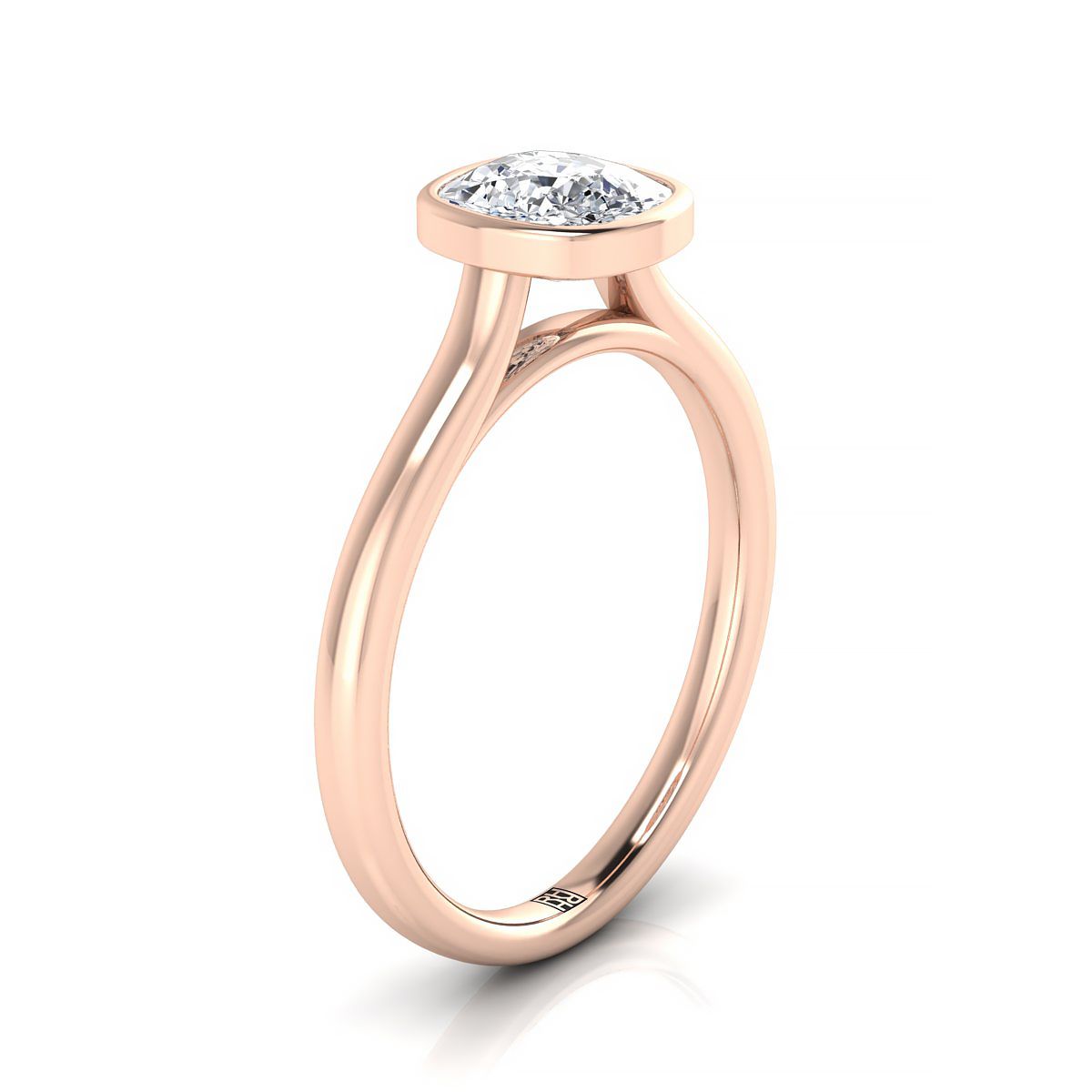 14K Rose Gold Cushion  Simple Bezel Solitaire Engagement Ring