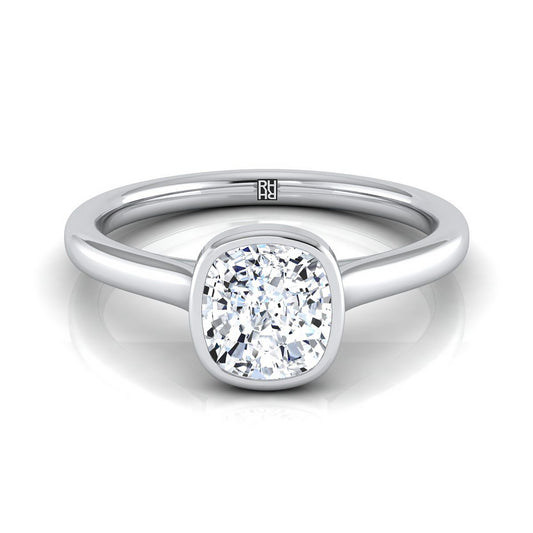 14K White Gold Cushion  Simple Bezel Solitaire Engagement Ring