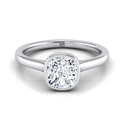 18K White Gold Cushion  Simple Bezel Solitaire Engagement Ring
