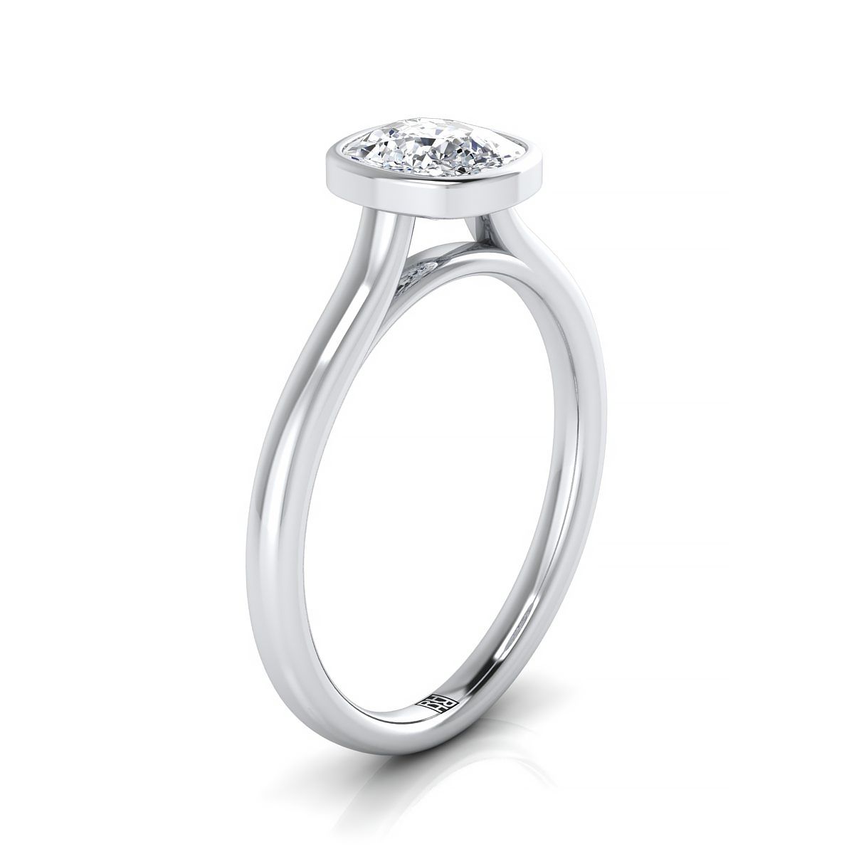 18K White Gold Cushion  Simple Bezel Solitaire Engagement Ring