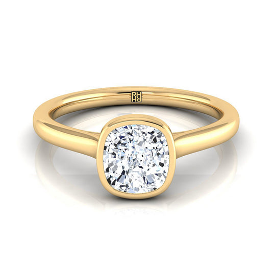 18K Yellow Gold Cushion  Simple Bezel Solitaire Engagement Ring