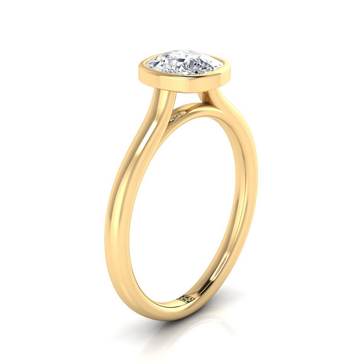 14K Yellow Gold Cushion  Simple Bezel Solitaire Engagement Ring