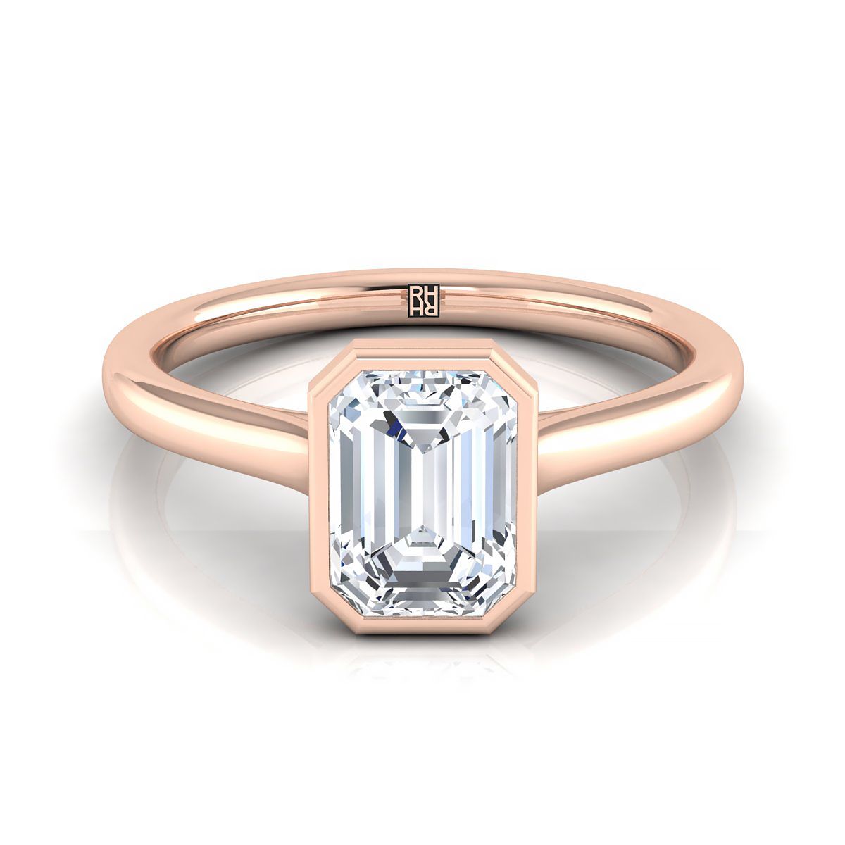 14K Rose Gold Emerald Cut  Simple Bezel Solitaire Engagement Ring