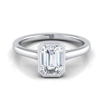 18K White Gold Emerald Cut  Simple Bezel Solitaire Engagement Ring