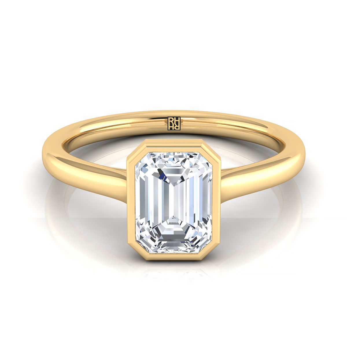 14K Yellow Gold Emerald Cut  Simple Bezel Solitaire Engagement Ring