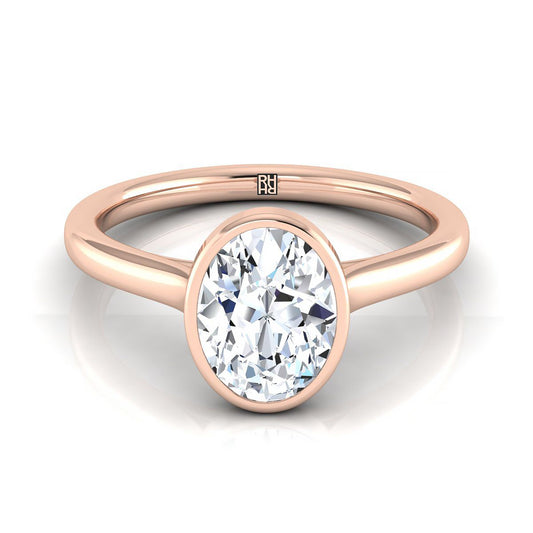 14K Rose Gold Oval  Simple Bezel Solitaire Engagement Ring