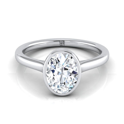 14K White Gold Oval  Simple Bezel Solitaire Engagement Ring