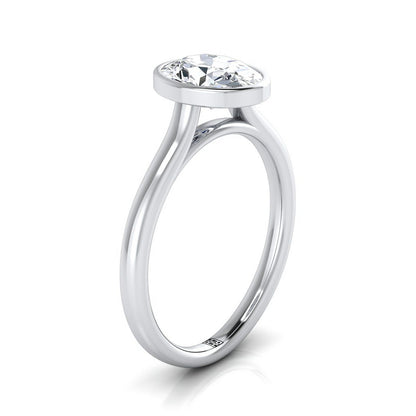 18K White Gold Oval  Simple Bezel Solitaire Engagement Ring