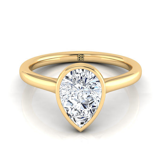 18K Yellow Gold Pear Shape Center  Simple Bezel Solitaire Engagement Ring