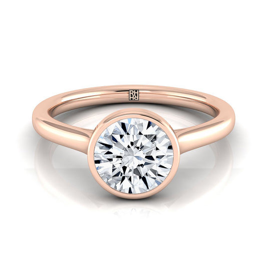 14K Rose Gold Round Brilliant  Simple Bezel Solitaire Engagement Ring