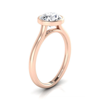 14K Rose Gold Round Brilliant Aquamarine Simple Bezel Solitaire Engagement Ring