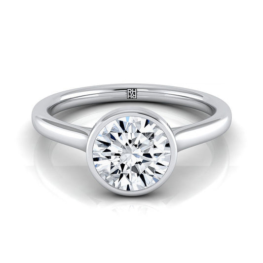 18K White Gold Round Brilliant  Simple Bezel Solitaire Engagement Ring