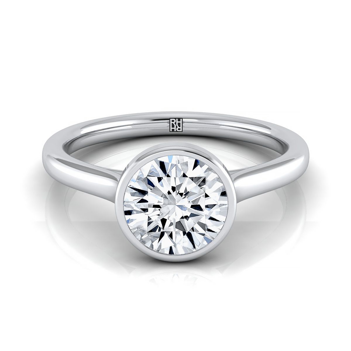 14K White Gold Round Brilliant  Simple Bezel Solitaire Engagement Ring