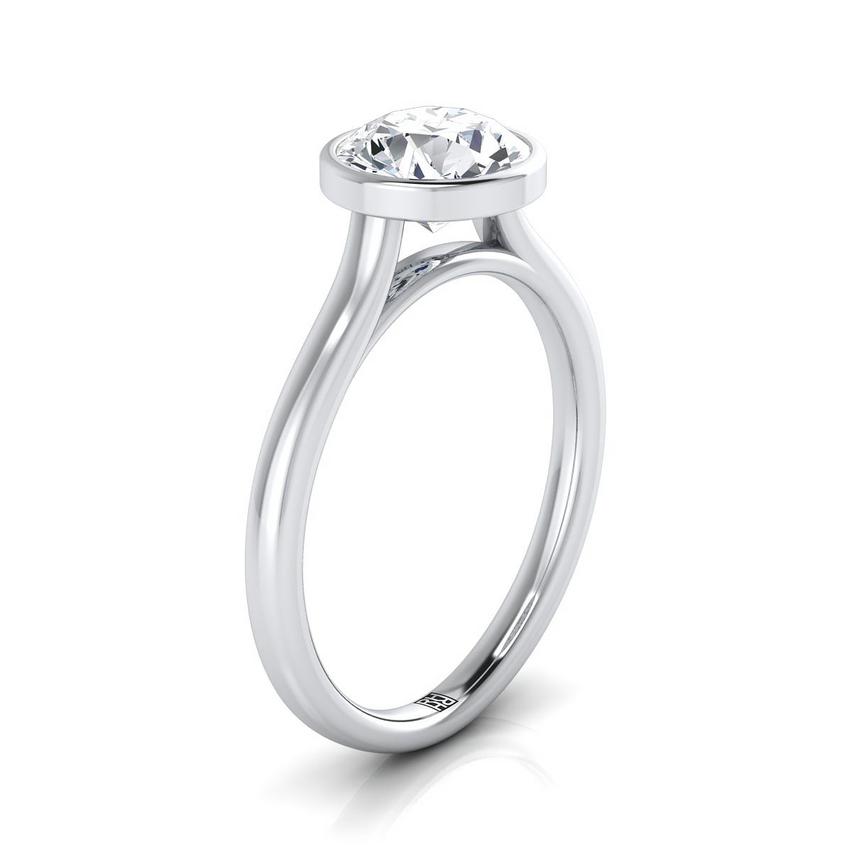 Platinum Round Brilliant Amethyst Simple Bezel Solitaire Engagement Ring