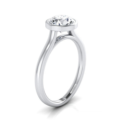 Platinum Round Brilliant Emerald Simple Bezel Solitaire Engagement Ring