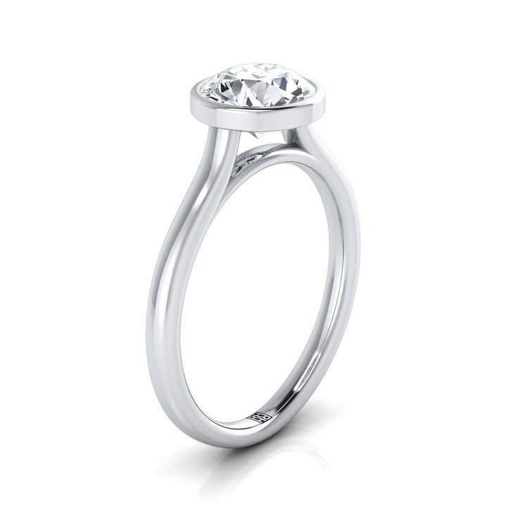 18K White Gold Round Brilliant Aquamarine Simple Bezel Solitaire Engagement Ring