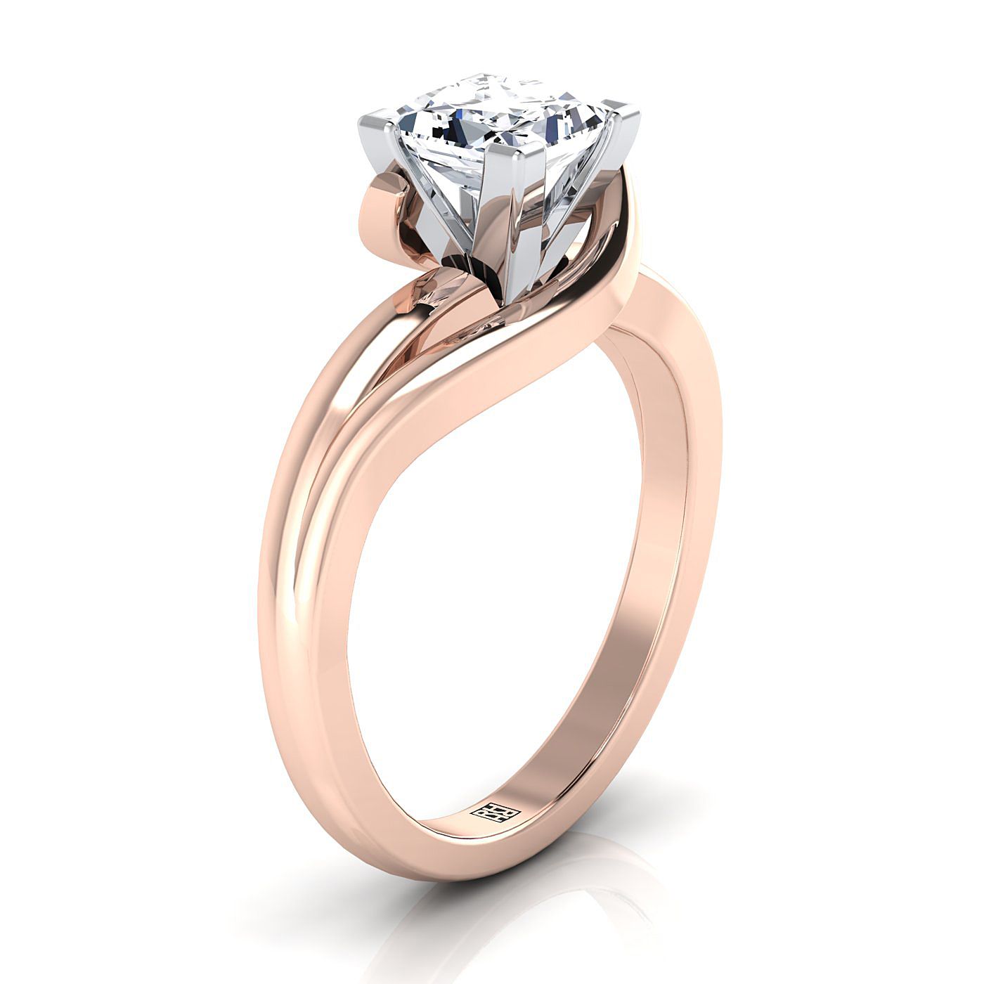 14K Rose Gold Princess Cut  Asymetical Bypass Solitaire Twist Engagement Ring