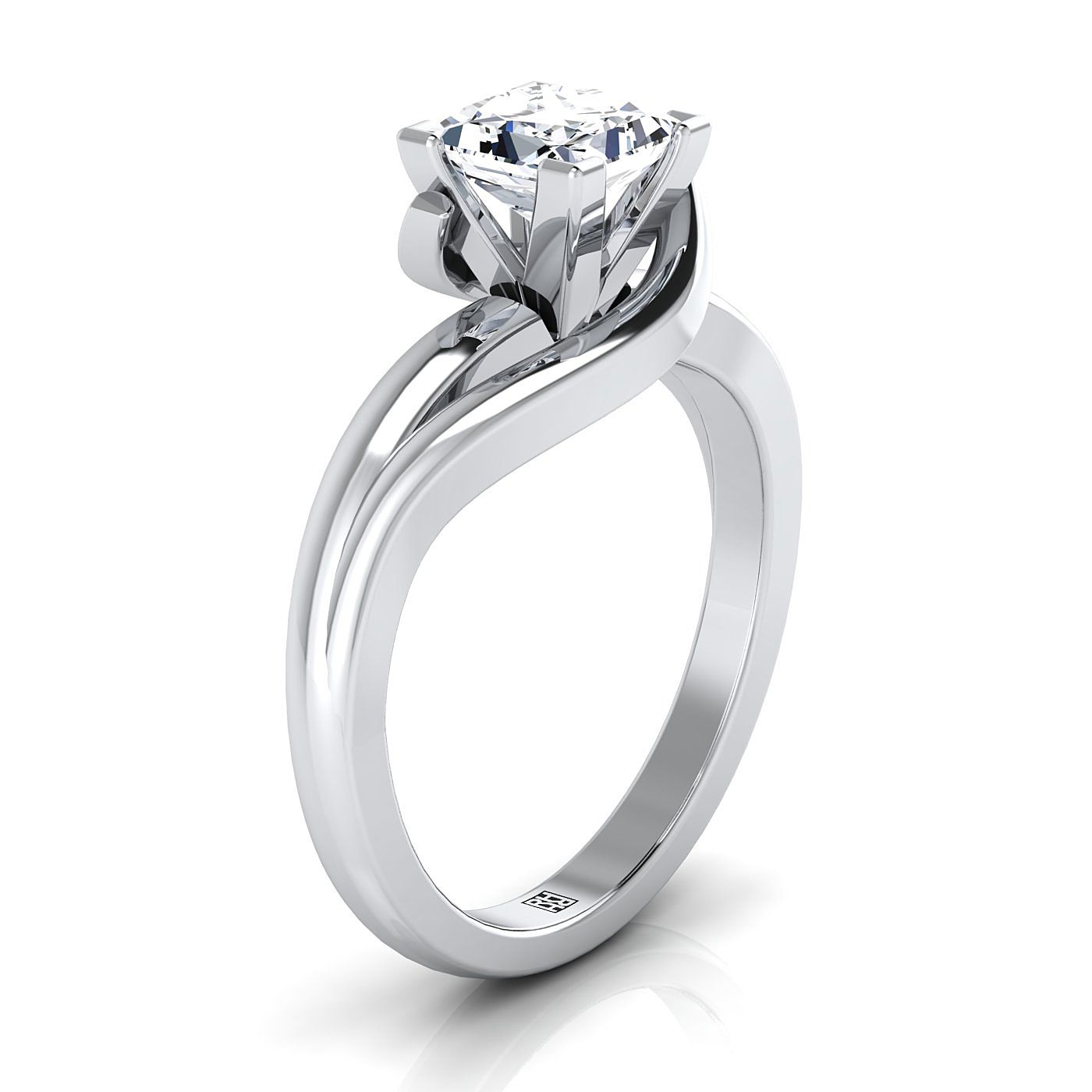 Platinum Princess Cut  Asymmetrical Bypass Solitaire Twist Engagement Ring