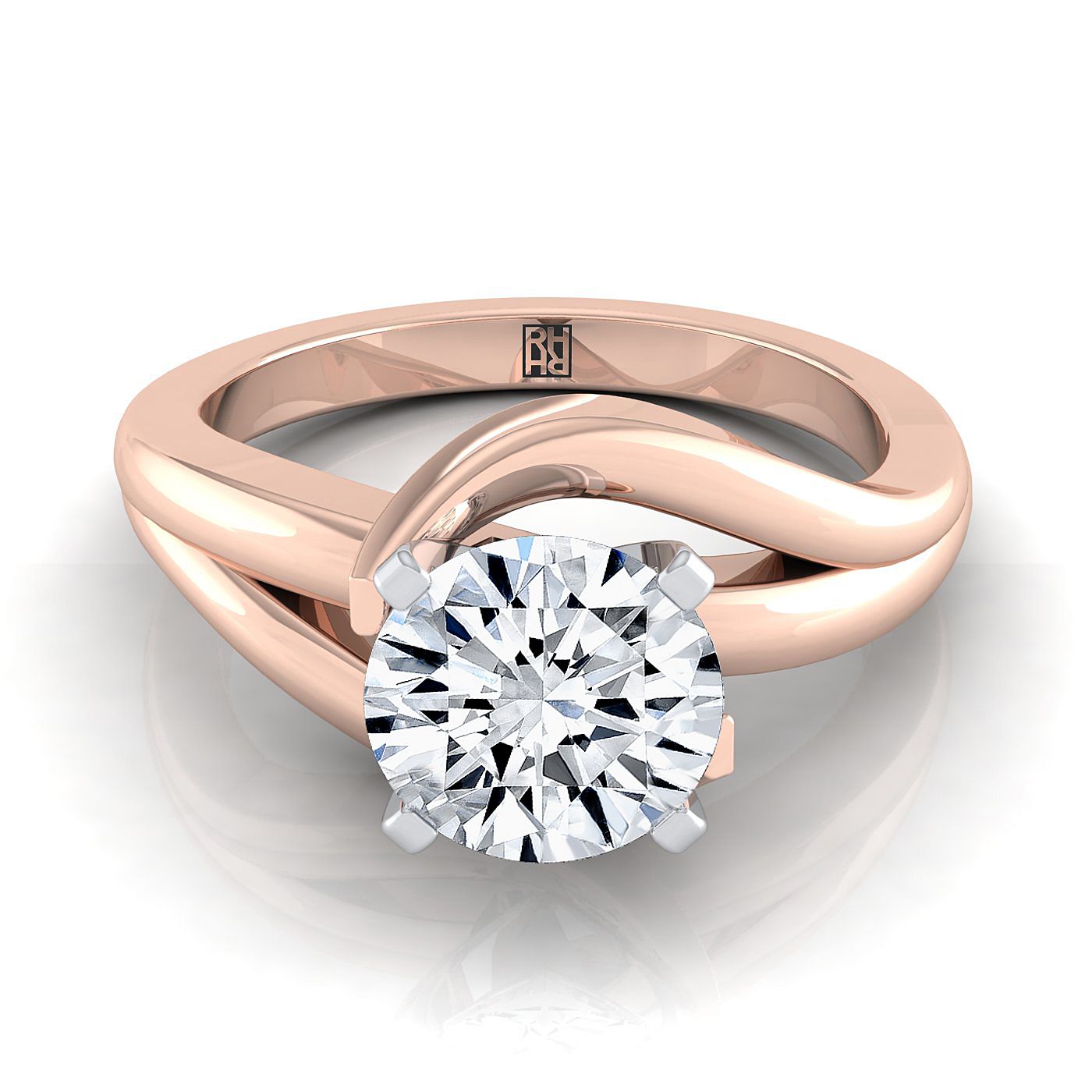 14K Rose Gold Round Brilliant  Asymetical Bypass Solitaire Twist Engagement Ring