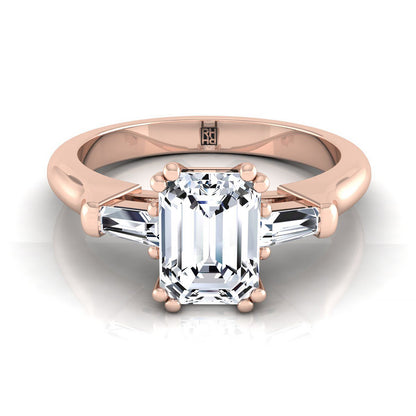 14K Rose Gold Emerald Cut Diamond Tapered Baguette Engagement Ring -1/4ctw