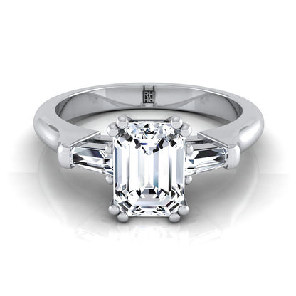 18K White Gold Emerald Cut Diamond Tapered Baguette Engagement Ring -1/4ctw