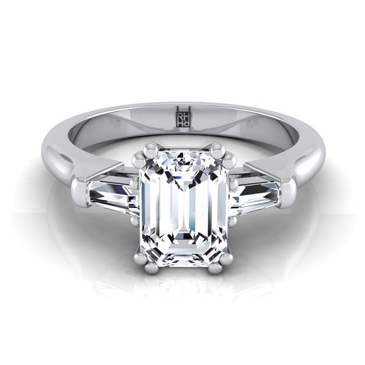 14K White Gold Emerald Cut Diamond Tapered Baguette Engagement Ring -1/4ctw